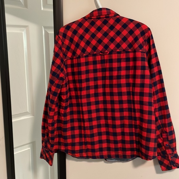 Insulated Red & Navy Plaid Button-Down Shirt Jacket - Picture 4 of 4